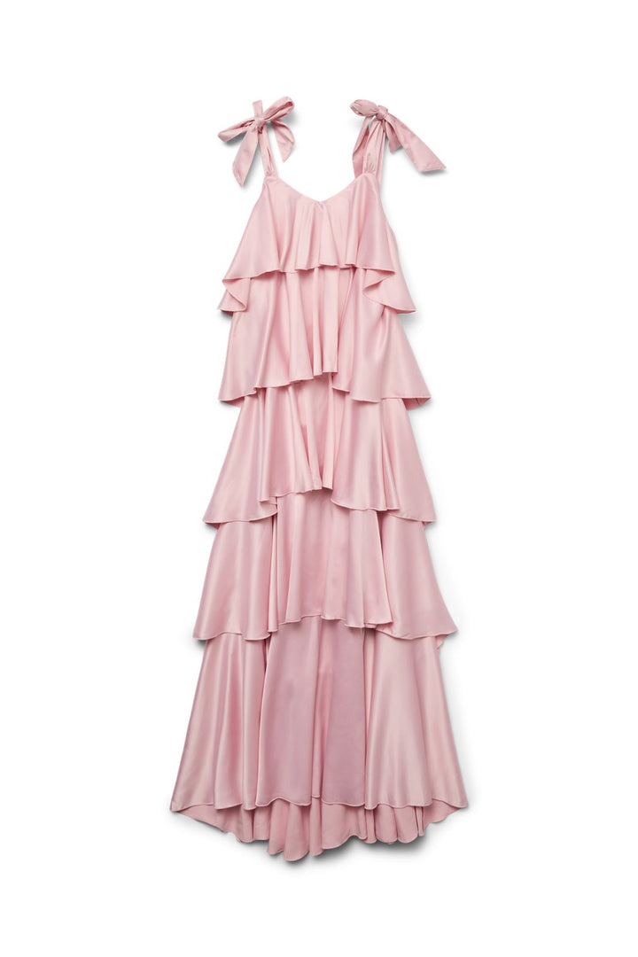 Précommande - Vero Moda - Vmfelicia Tiestrapruffle Maxi Satin Dres - 4831463 Cherry Blossom