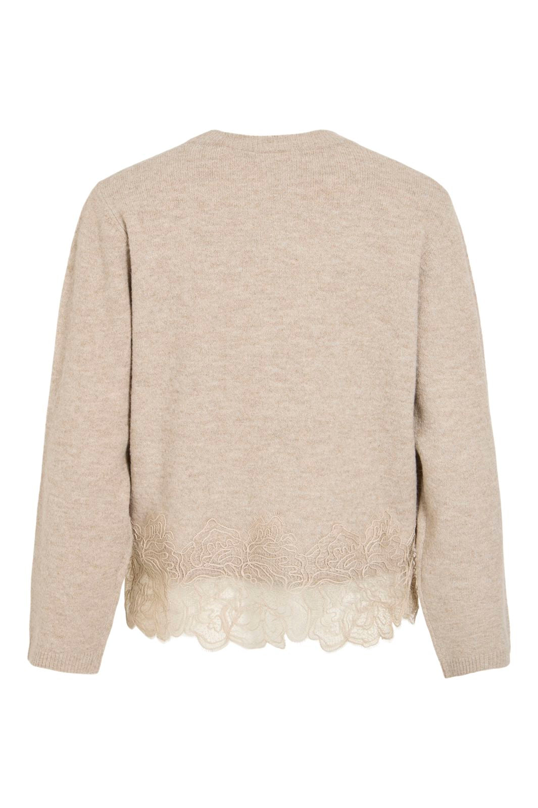 Vila - Viamora L/S O-Neck Lace Knit Top/Rn - 5127242 Natural Melange Dtm Lace