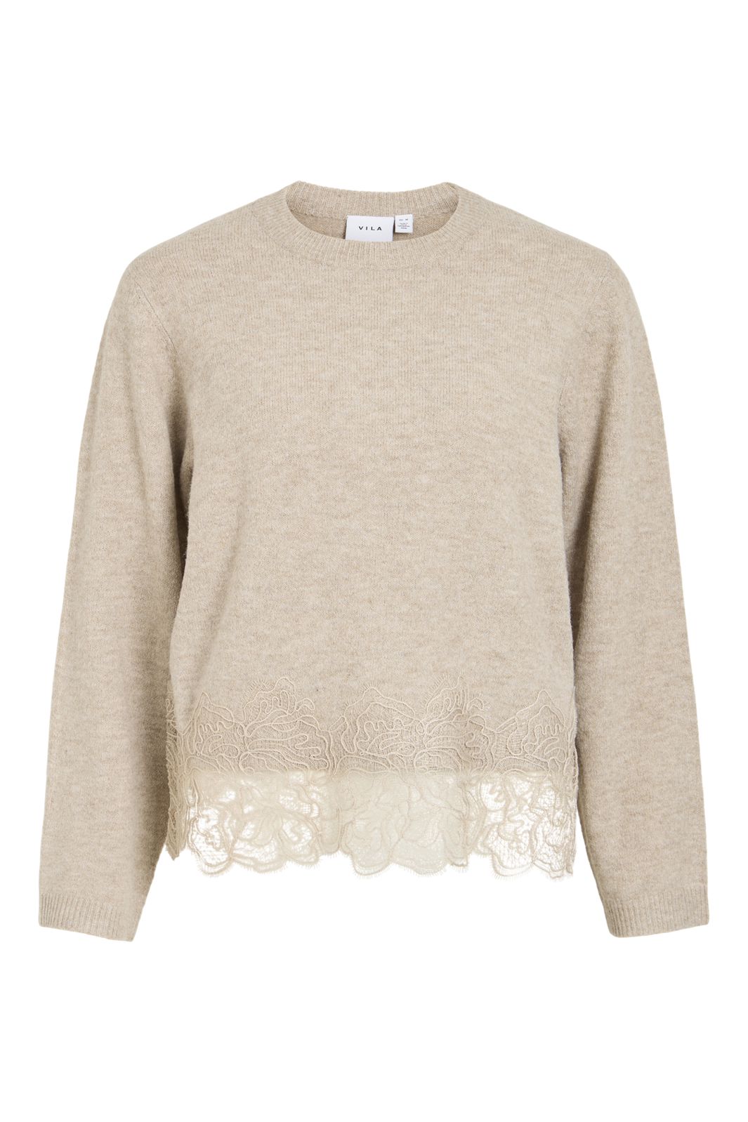 Vila - Viamora L/S O-Neck Lace Knit Top/Rn - 5127242 Natural Melange Dtm Lace