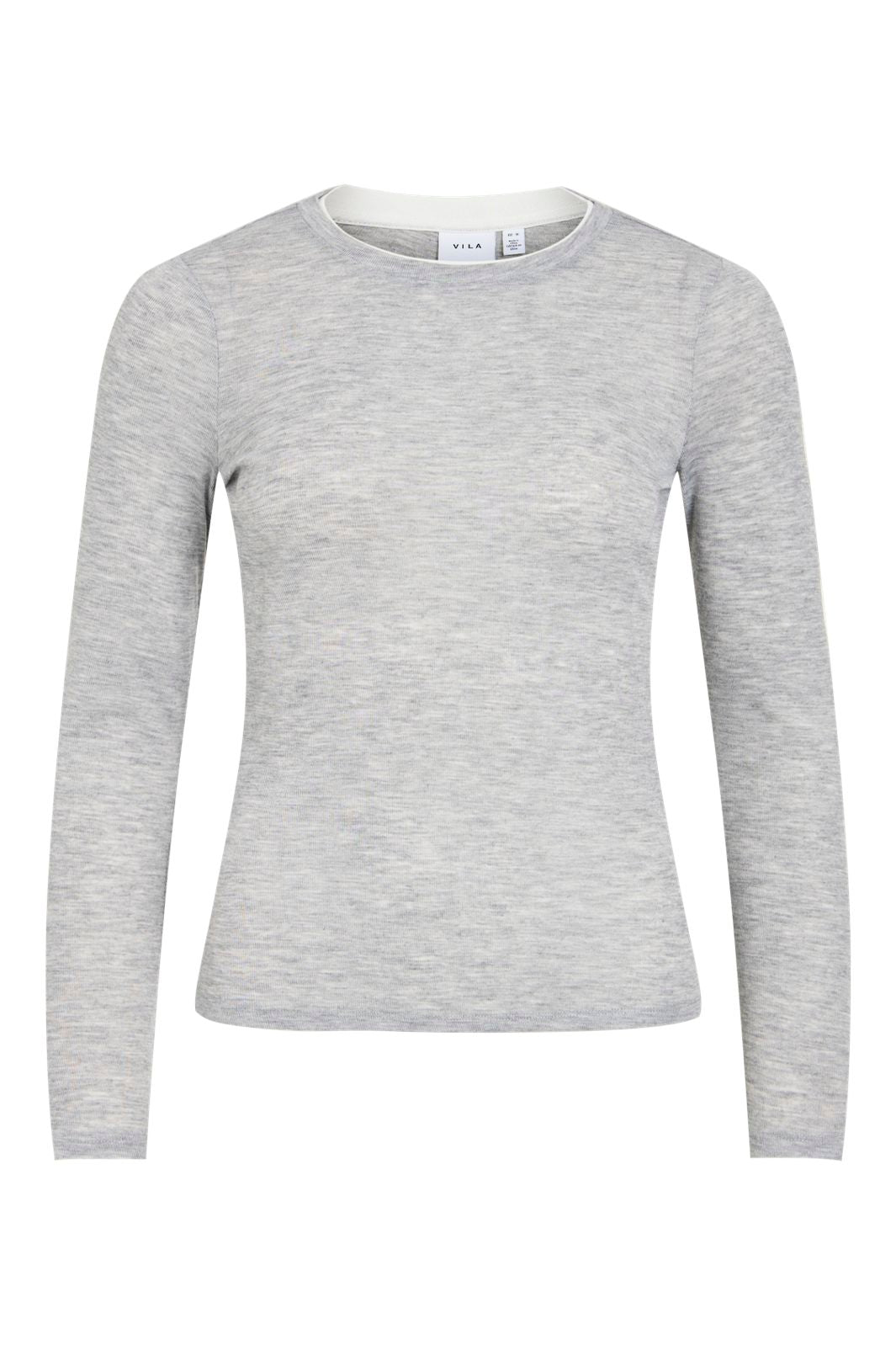 Vila - Vielianne O-Neck L/S Top - 5167198 Light Grey Melange Snow White