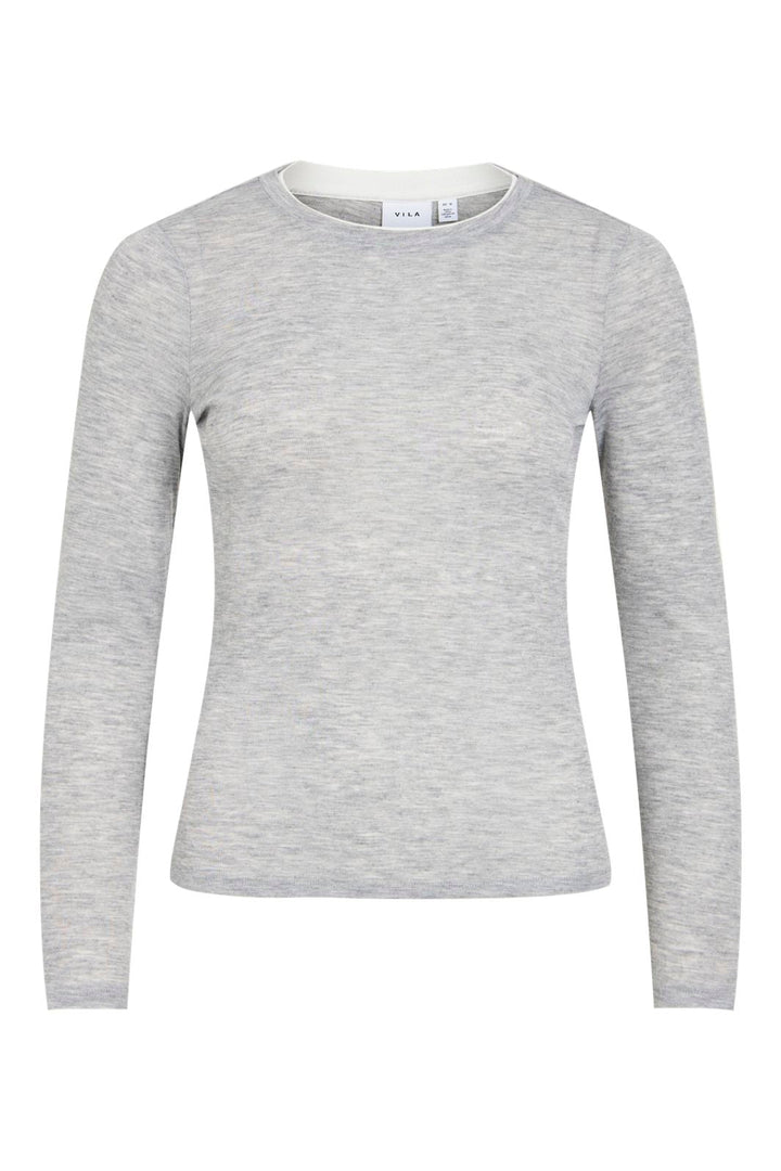 Vila - Vielianne O-Neck L/S Top - 5167198 Light Grey Melange Snow White