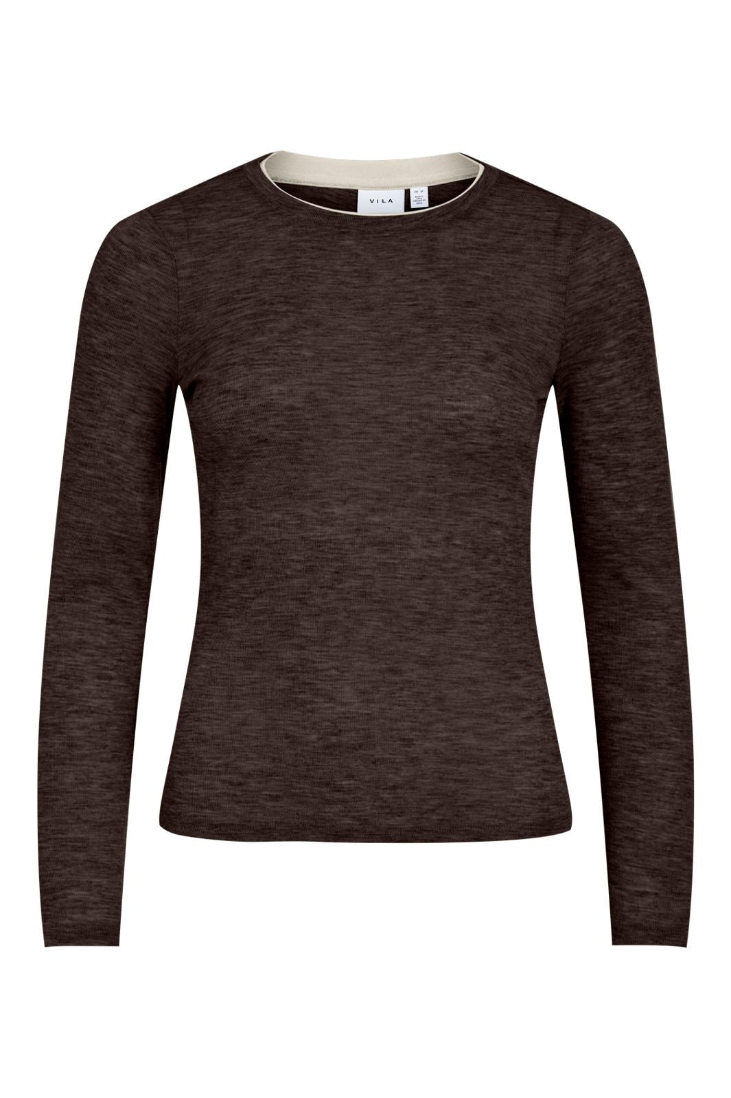 Vila - Vielianne O-Neck L/S Top - 5210553 Coffee Bean Birch