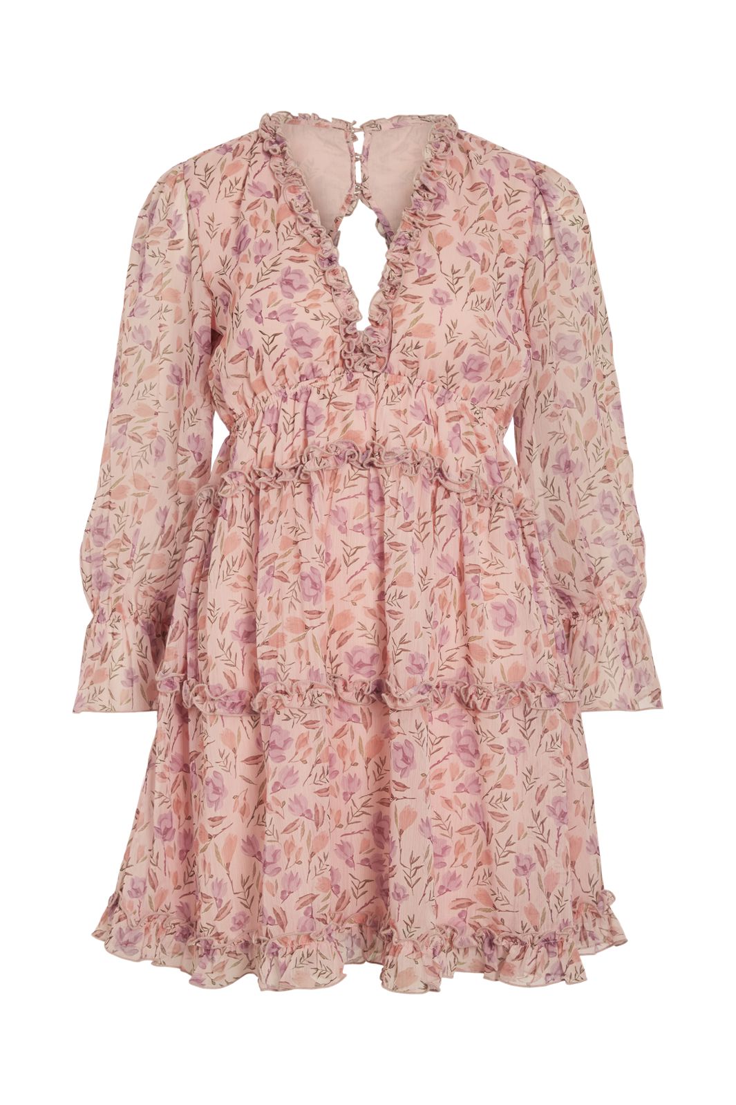 Vila - Vijasmine L/S V-Neck Short Dress/Dc/Ka - 4995198 Sea Pink Rose Flowers