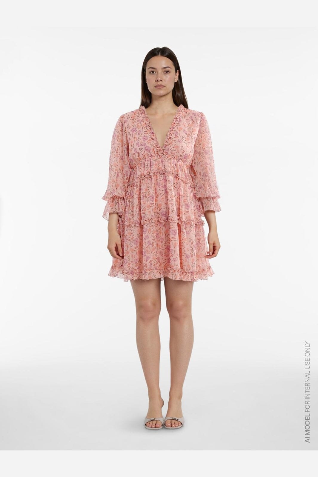 Vila - Vijasmine L/S V-Neck Short Dress/Dc/Ka - 4995198 Sea Pink Rose Flowers
