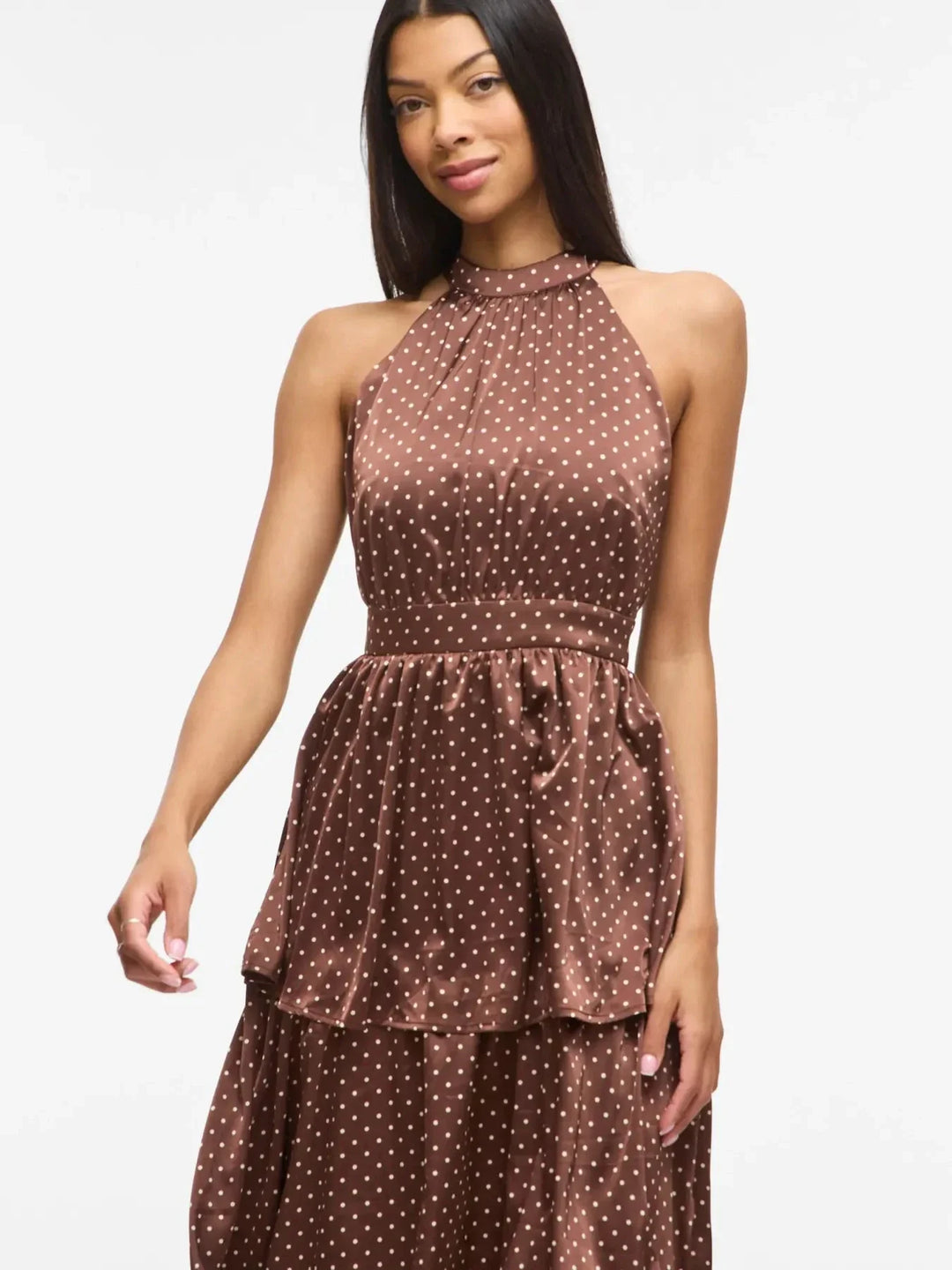 Vila - Vikimmie Halterneck Ankle Dress/Dc/Ka - 4999019 Shaved Chocolate Dots Kjoler 