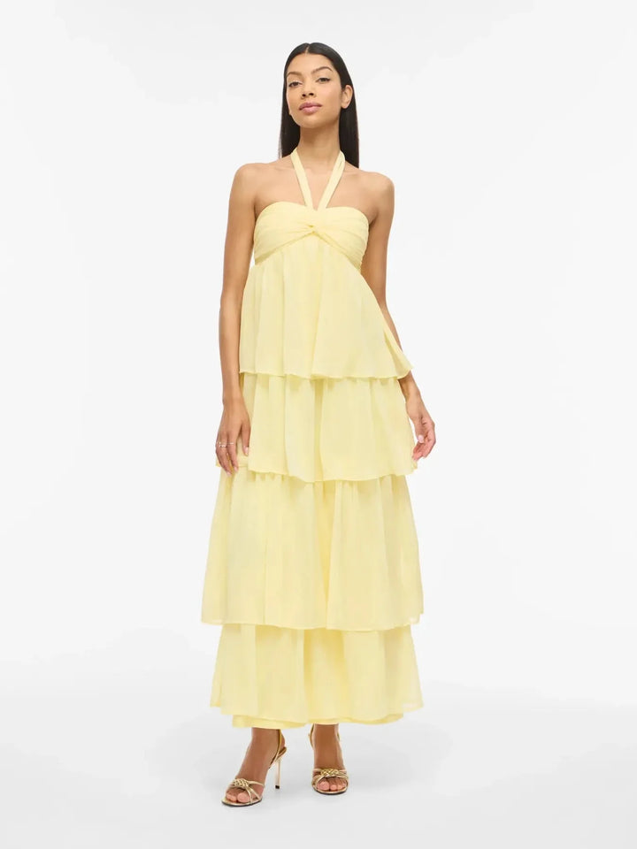 Vila - Vilea Halterneck Layered Dress/Dc/Ka - 5005145 Pastel Yellow Kjoler 