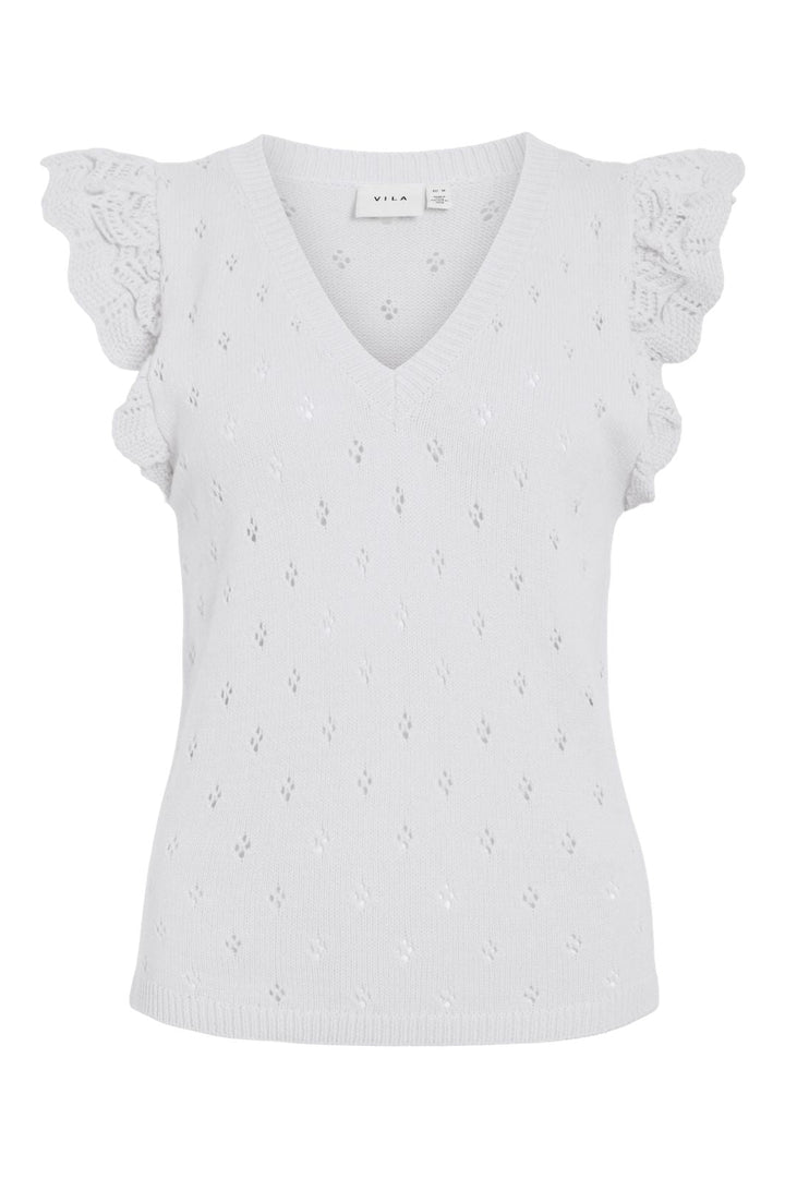 Vila - Vimarlea V-Neck S/L Flounce Knit Top - 5003051 Cloud Dancer