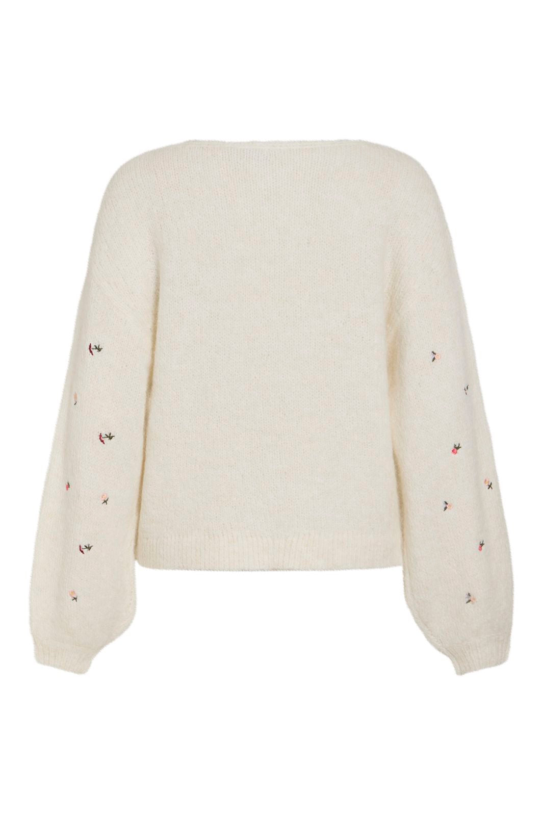 Vila - Vimarley L/S Emb Knit Pullover - 5126047 Egret Small Flower Emb