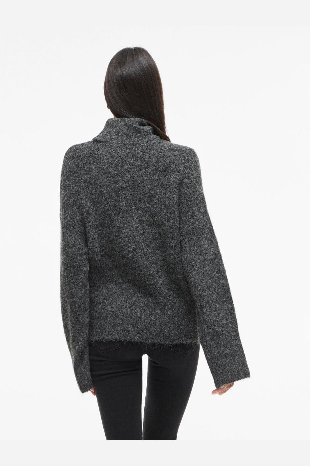 Vila - Vimarley L/S Roll Neck Knit Pullover - 4971920 Dark Grey Melange