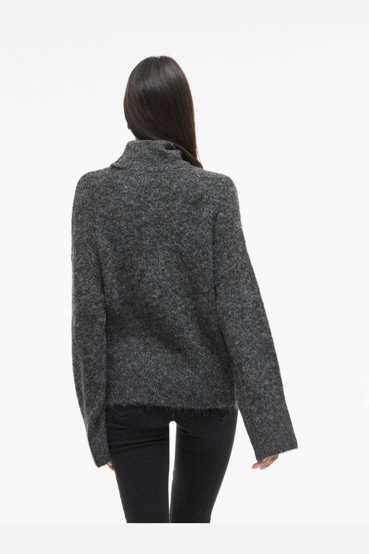 Vila - Vimarley L/S Roll Neck Knit Pullover - 4971920 Dark Grey Melange