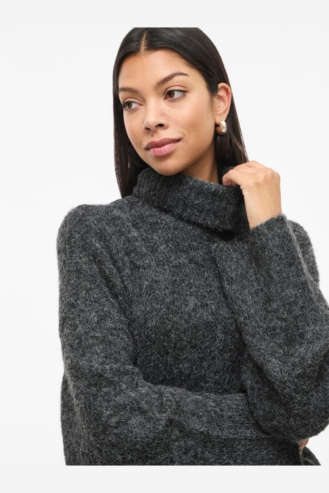 Vila - Vimarley L/S Roll Neck Knit Pullover - 4971920 Dark Grey Melange