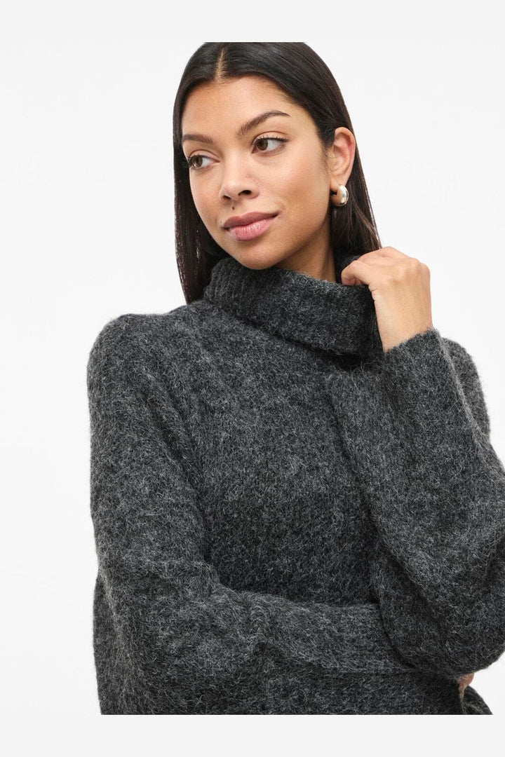 Vila - Vimarley L/S Roll Neck Knit Pullover - 4971920 Dark Grey Melange