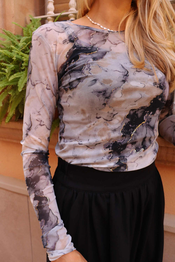 Liberte - Mesh Ls Tshirt 22065 - Black Grey Marble