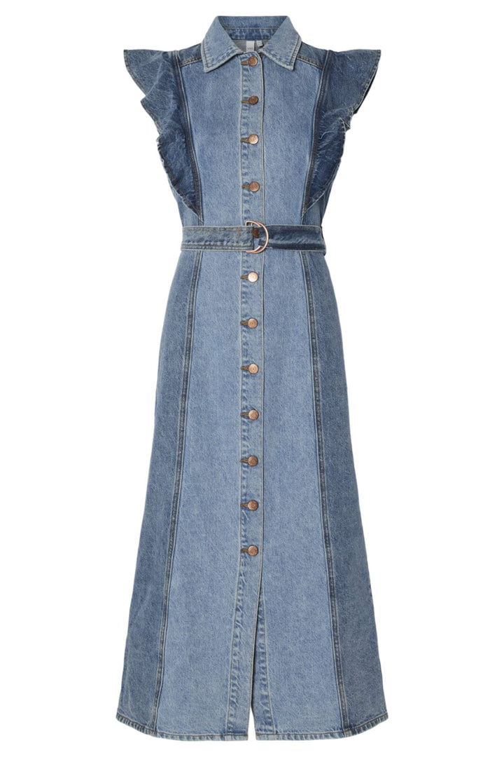 Y.A.S - Yascawi Sl Denim Long Dress - 4760539 Medium Blue Denim Light Blue Denim Blocking Kjoler 