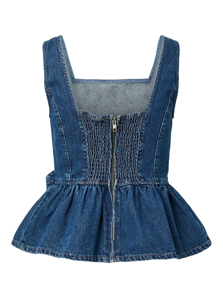 Y.A.S - Yaselsie Sl Peplum Denim Top - 4951949 Medium Blue Denim W. Tabacco Stitches Toppe 