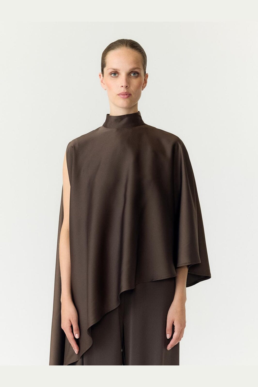 YAS - Yaspella High Neck Cape Top - 5237970 Chocolate Brown