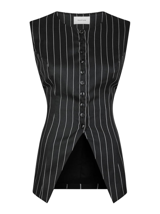 Forudbestilling - Yellow Lane - Alva Stripe Waistcoat 165673 - 100 - Black Veste 